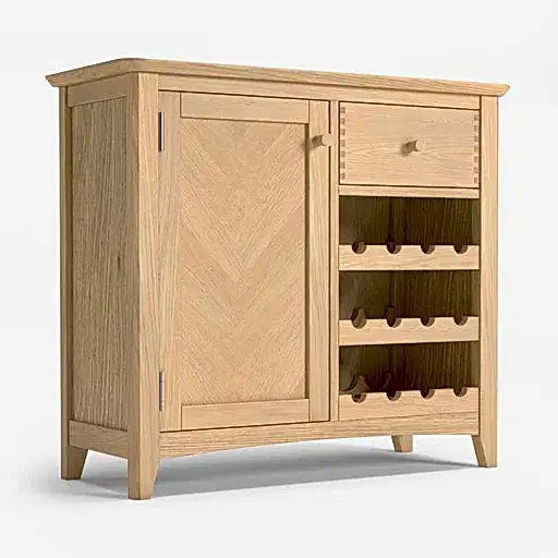 Grand Parquet Oak 1 Door 1 Drawer Wine Cabinet - The Furniture Mega Store 