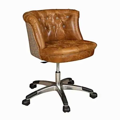 Parker Swivel Office Chair Choice Of Vintage Leather & Harris Tweed - The Furniture Mega Store 
