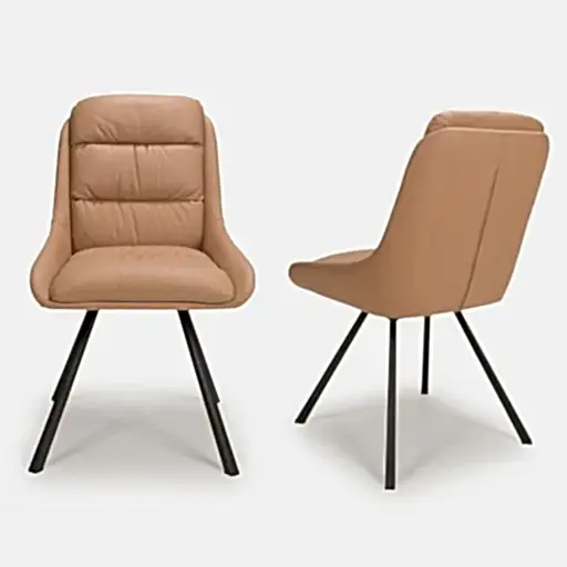 Swivel Tan Leather Effect Dining Chairs - Set Of 2 - The Furniture Mega Store