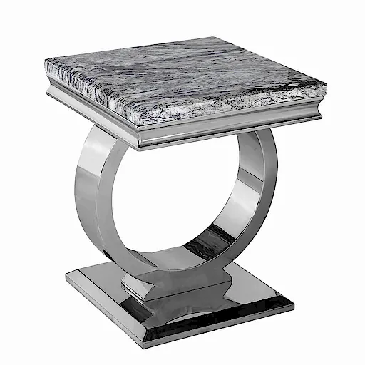 Chelsea Marble & Polished Steel Lamp Table - Choice Of Colours - The Furniture Mega Store 
