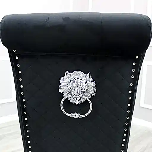 Louis 1.8 Black Marble Dining Table & 6 Sofia Velvet Lion Knocker Dining Chairs - The Furniture Mega Store