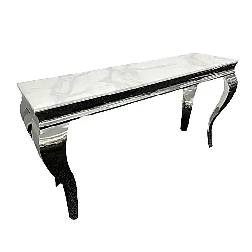 Louis White Marble Top & Polished Steel Console Table - 120cm - The Furniture Mega Store 