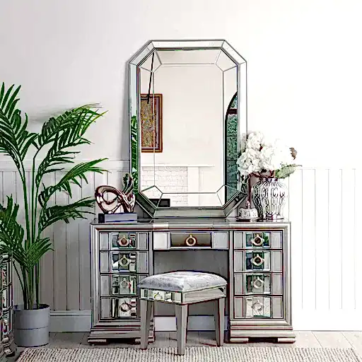 Lucca Grey Mirrored 9 Drawer Dressing Table - The Furniture Mega Store 