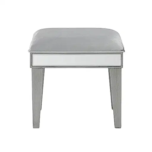 Lucca Grey Mirrored & Velvet Dressing Table Stool - The Furniture Mega Store 