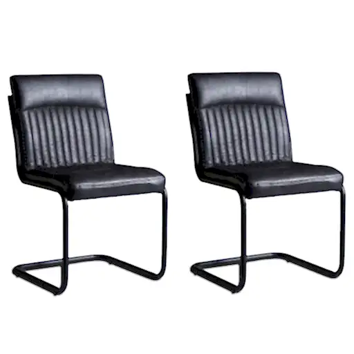 Prague Live Edge Collection Dark Grey Leather Dining Chairs - Set Of 2 - The Furniture Mega Store