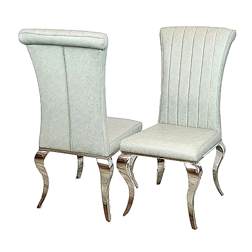 Louis Light Grey Line Stitch Leather Curved Leg Dining Chairs - Set Of 2 - The Furniture Mega Store 