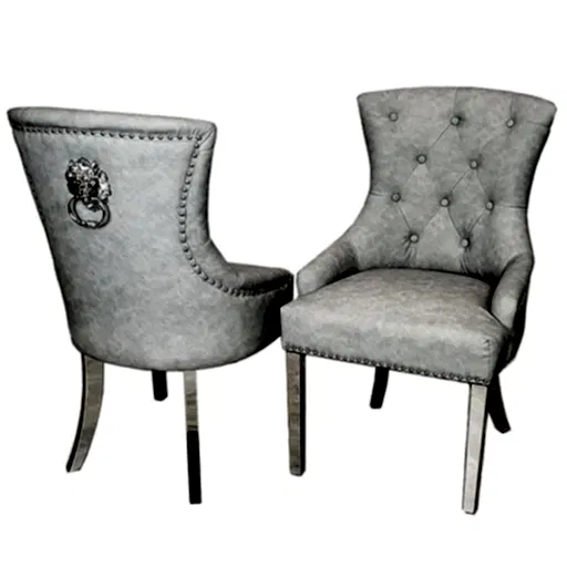 Chelsea Leather Lion Knocker Back & Steel leg Dining Chairs - Set Of 2 - Choice Of Colours - The Furniture Mega Store