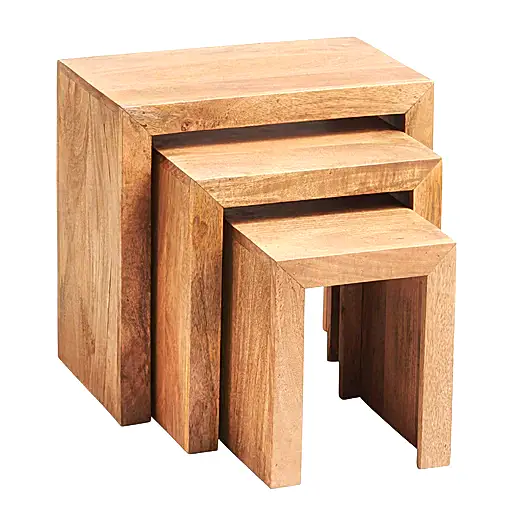 Maya Light Mango Wood Nest Of 3 Tables - The Furniture Mega Store 