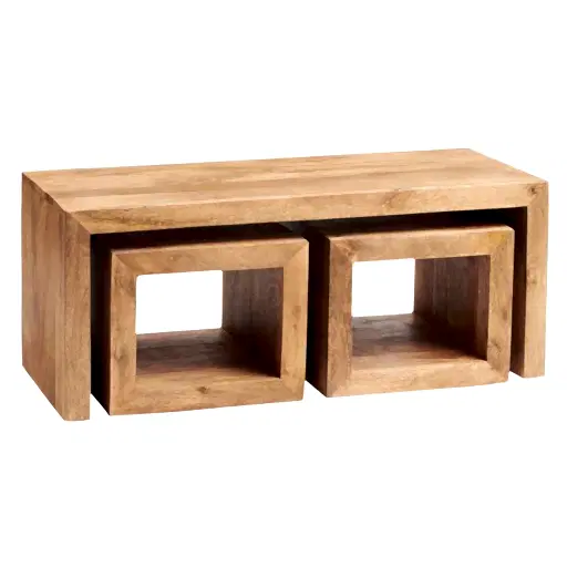 Maya Light Mango Wood Cubed Coffee Table Set - The Furniture Mega Store 