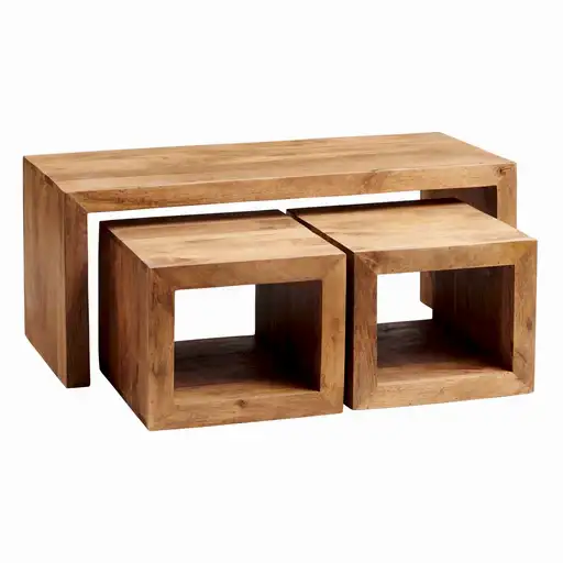 Maya Light Mango Wood Cubed Coffee Table Set - The Furniture Mega Store 
