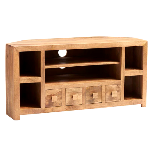Maya Light Mango Wood 4 Drawer Corner TV Unit - The Furniture Mega Store 