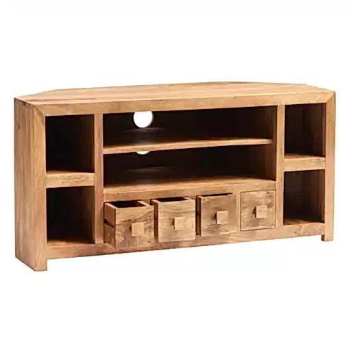 Maya Light Mango Wood 4 Drawer Corner TV Unit - The Furniture Mega Store 