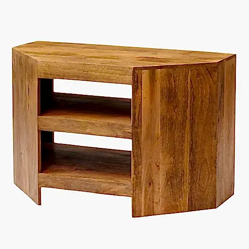 Maya Light Mango Wood Open Corner TV Unit - The Furniture Mega Store 