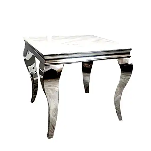Louis White Marble & Polished Steel Lamp Table - The Furniture Mega Store 