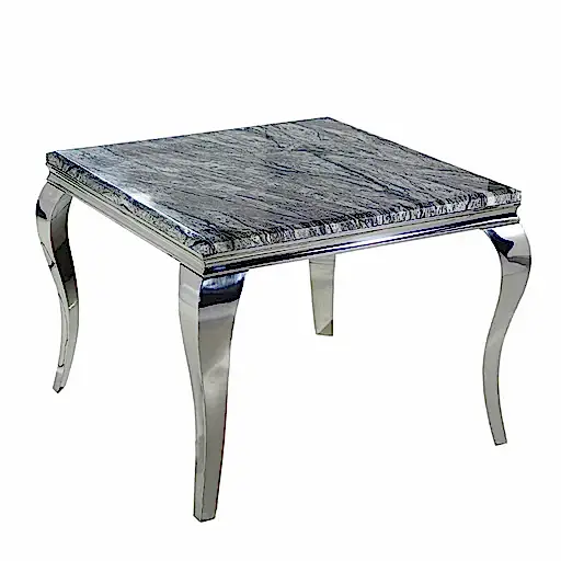 Louis Square Grey Marble & Polished Steel Dining Table - 100cm - The Furniture Mega Store 