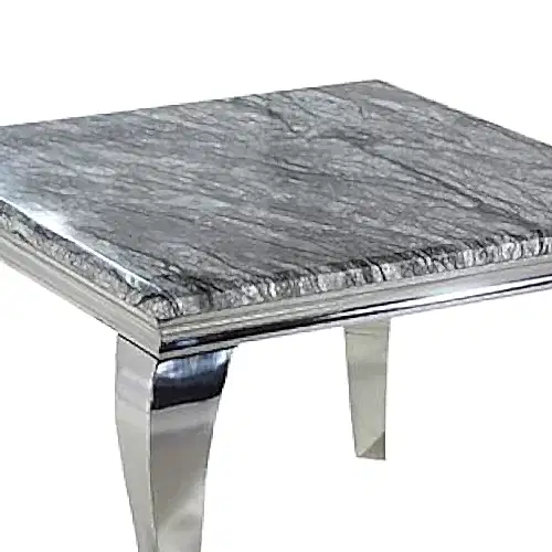 Louis Square Grey Marble & Polished Steel Dining Table - 100cm - The Furniture Mega Store 