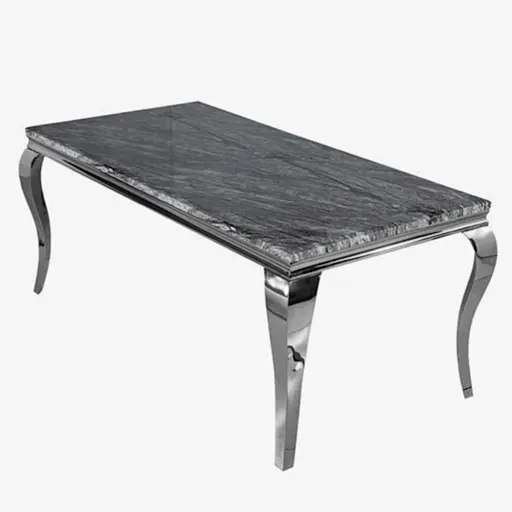 Louis 160cm Dark Grey Marble Dining Table & 6 Louis Grey Velvet Dining Chairs - The Furniture Mega Store