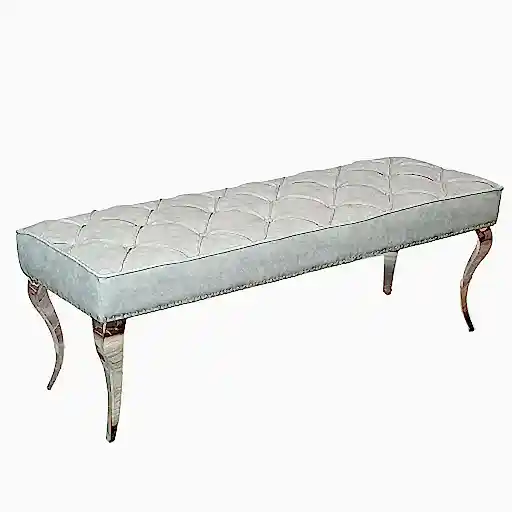 Louis Light Grey Leather Dining Bench & Curved Chrome Legs - 130cm - The Furniture Mega Store 