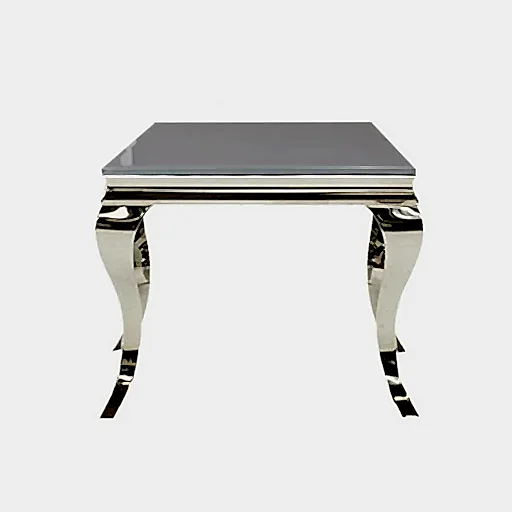 Louis Grey Glass & Polished Steel Lamp Table - The Furniture Mega Store 