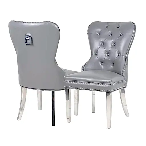 Mayfair Leather Square Ring Knocker Back & Steel leg Dining Chairs - Set Of 2 - Choice Of Colours - The Furniture Mega Store 