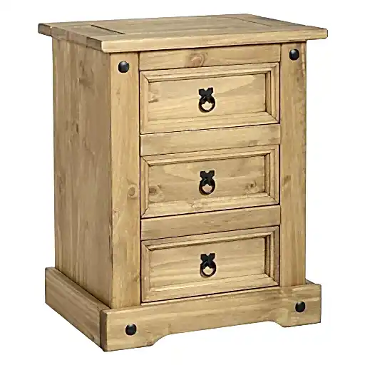 Corona 3 Drawer Bedside Cabinet Distressed Waxed Pine - The Furniture Mega Store 