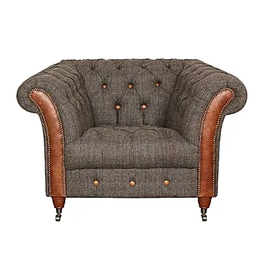 Westminster Buttoned Harris Tweed & Vintage Leather Chesterfield Sofa & Chair Collection - The Furniture Mega Store