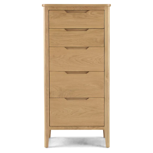 Harkuta Solid Oak 5 Drawer Tallboy Chest - The Furniture Mega Store 