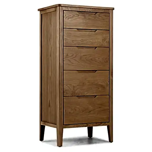 Harkuta Solid Oak 5 Drawer Tallboy Chest - The Furniture Mega Store 