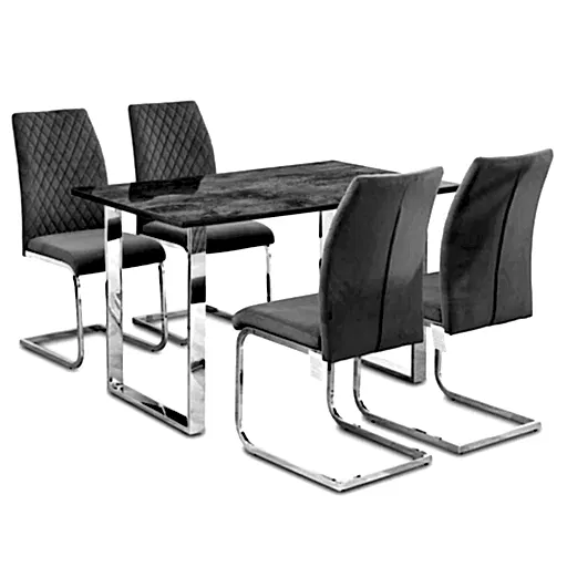 Oko Grey Stone Dining Table 120cm & 4 Matching Dining Chairs - Set - The Furniture Mega Store 