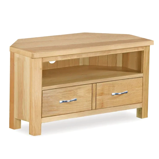 Bevel Natural Solid Oak 2 Drawer Corner TV Cabinet - The Furniture Mega Store 