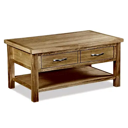 Bevel Natural Solid Oak 2 Drawer Coffee Table - The Furniture Mega Store 