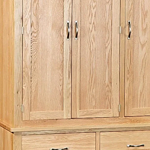 Bevel Natural Solid Oak 3 Door 2 Drawer Triple Wardrobe - The Furniture Mega Store 