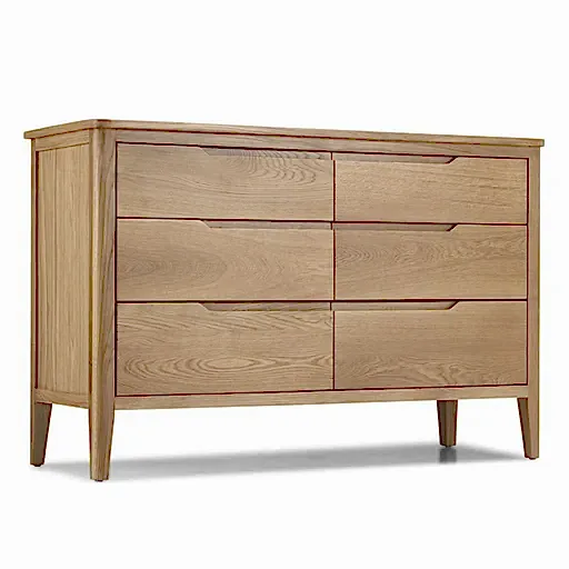 Harkuta Solid Oak 6 Drawer Wide Chest - The Furniture Mega Store 