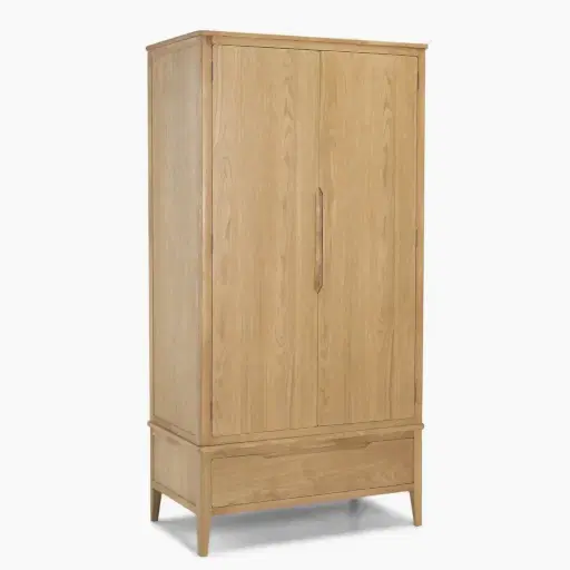 Harkuta Solid Oak 2 Door Double Wardrobe - The Furniture Mega Store 