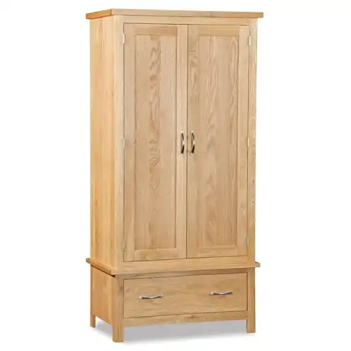Bevel Natural Solid Oak 2 Door 1 Drawer Wardrobe - The Furniture Mega Store 