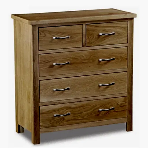 Bevel Natural Solid Oak 2 Over 3 Chest Of Drawers - The Furniture Mega Store 