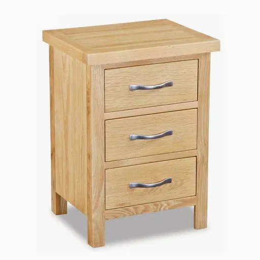 Bevel Natural Solid Oak 3 Drawer Bedside Cabinet - The Furniture Mega Store 