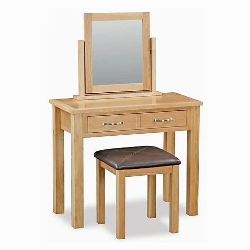 Bevel Natural Solid Oak Dressing Table Set - The Furniture Mega Store 
