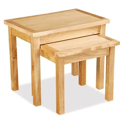 Bevel Natural Solid Oak Nest Tables - The Furniture Mega Store 