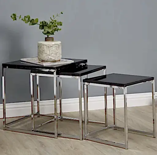 Denby Set Of 3 Black Gloss Nest Tables - The Furniture Mega Store 