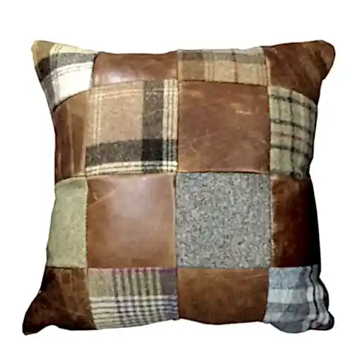 Patchwork Vintage Leather & Harris Tweed Filled Scatter Cushion 40 X 40 - The Furniture Mega Store