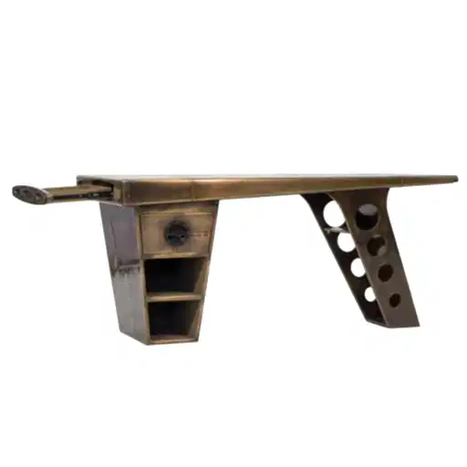 Aviator Half Wing Desk - Vintage Jet Brass - The Furniture Mega Store 
