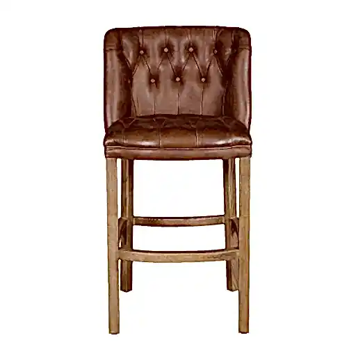 Bishop Brown Vintage Leather Buttoned Bar Stool - The Furniture Mega Store 