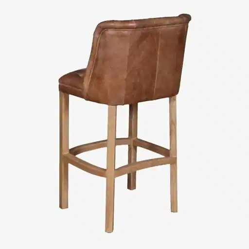 Bishop Brown Vintage Leather Buttoned Bar Stool - The Furniture Mega Store 