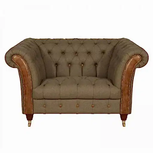 Westminster Buttoned Harris Tweed & Vintage Leather Chesterfield Sofa & Chair Collection - The Furniture Mega Store