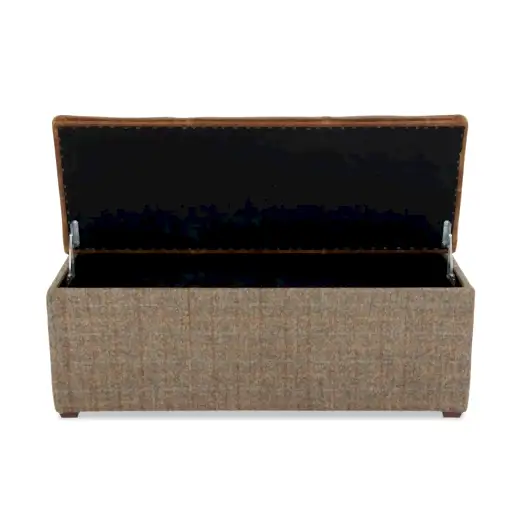 Vintage Leather & Harris Tweed Storage Bench - Various Option - The Furniture Mega Store 