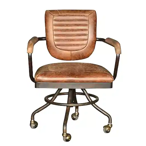 Mustang Height Adjustable Office Chair - Brown Vintage Leather - The Furniture Mega Store 