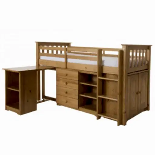 Porto Midi Sleeper Single With Desk, Chest & Bookcase - Light Antique - The Furniture Mega Store