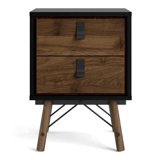 Rena 2 Drawer Bedside cabinet - Matt Black & Walnut - The Furniture Mega Store 