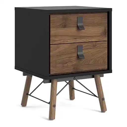 Rena 2 Drawer Bedside cabinet - Matt Black & Walnut - The Furniture Mega Store 